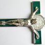 Vintage Religious Large metal and green enamel Cross Christus Corpus Crucifix INRI - 8" Image 5