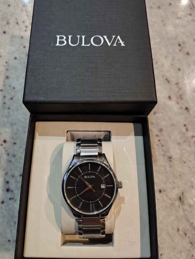 Bulova watch Mens watch Black dial Dress watch stainless steel 40mm