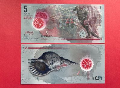 Maldives  5  Rufiyaa. 2017  Pick 32a  Polymer / Plastic  ( Uncirculated )