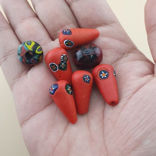 Vintage Venetian Style Millefiori Glass Beads Lot of 7