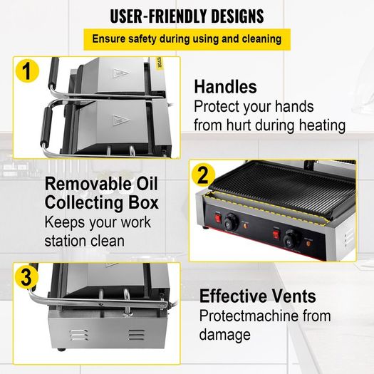 3600w Electric Twin Contact Grill Griddle Press Toaster Grilled Double ...