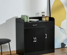 Sideboard Buffet, Storage Cabinet with Drawer, 3 Doors and Adjustable Shelf, Black