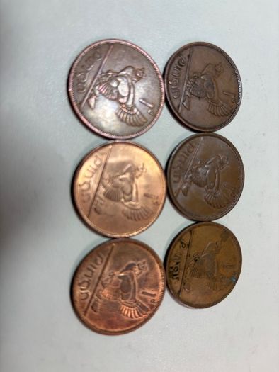 6 Irish one pence coins