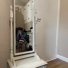 White Cheval Mirror with Drawer