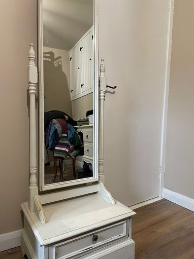 White Cheval Mirror with Drawer
