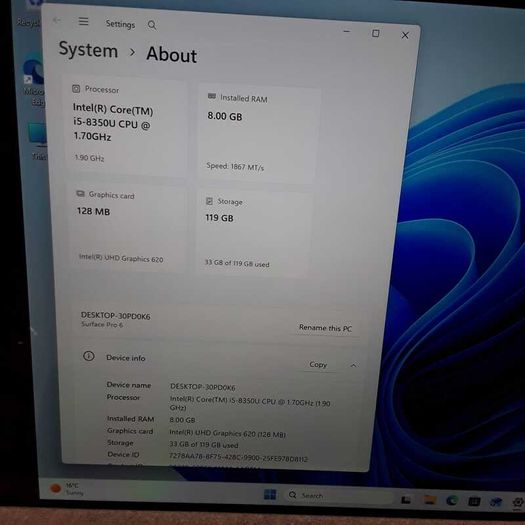 Microsoft Surface Pro 6 Intel Core i5-8350U | 8GB RAM | 128GB SSD