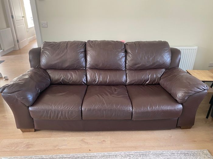 Brown leather 3 seater sofa
