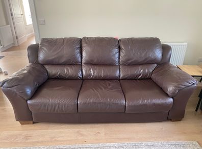Brown leather 3 seater sofa
