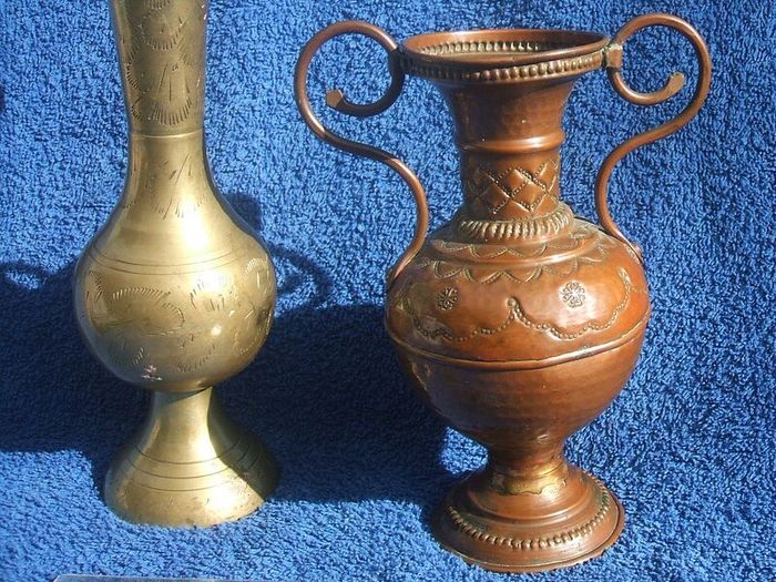 Two vintage metal vases (Indian brass & one of copper)