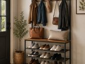 Industrial Coat Rack with Shoe Storage Bench