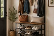 Industrial Coat Rack with Shoe Storage Bench