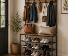Industrial Coat Rack with Shoe Storage Bench