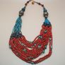 Multi-Strand Tribal Necklace Red Coral, Turquoise Howlite & Lapis Beads Image 4
