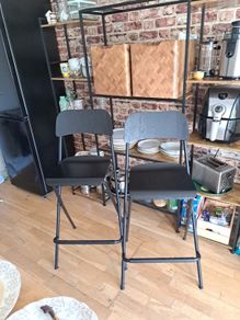 4x Folding Bar Stools Black Industrial Kitchen Dining High Stools