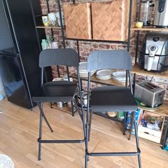 4x Folding Bar Stools Black Industrial Kitchen Dining High Stools