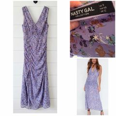 Nasty gal lilac floral maxi dress stunning wedding guest dress floral ruched