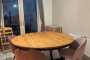 EZ Living Round Solid Oak Dining Table - 150cm - Industrial Style