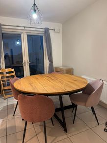 EZ Living Round Solid Oak Dining Table - 150cm - Industrial Style
