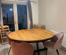 EZ Living Round Solid Oak Dining Table - 150cm - Industrial Style