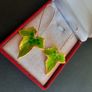 Green Ivy Leaf Earrings, Enameled Botanical Drop Earrings, Nature Inspired Jewelry, Gold Tone Leaf Dangle Earrings Image 8