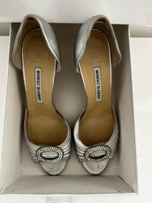 Manolo Blahnik Carrie silver shoes