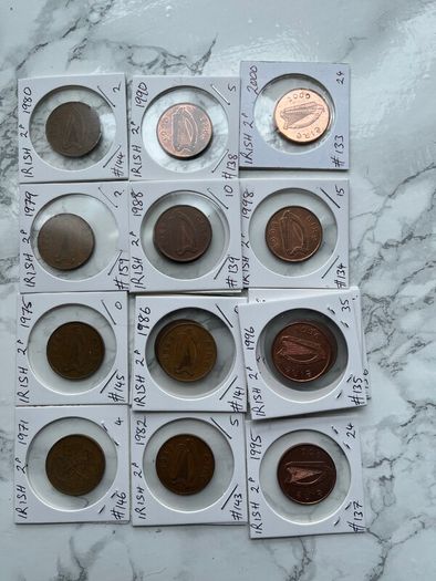 Irish Decimal 2 pennies x 16. 3 for 1 euro or 5 euro the lot. Dates below