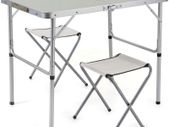2-Person Folding Picnic Table with 2 Stools 0.9M Aluminum Alloy Utility Table Chair Set Heights Adjustable Portable for Outdoor Camping Dining BBQ Party