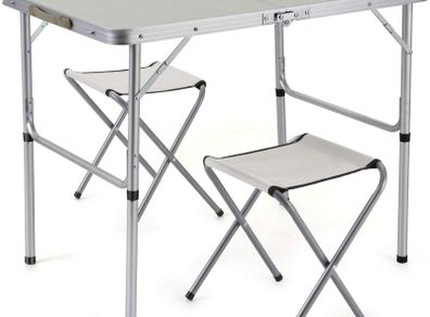 2-Person Folding Picnic Table with 2 Stools 0.9M Aluminum Alloy Utility Table Chair Set Heights Adjustable Portable for Outdoor Camping Dining BBQ Party