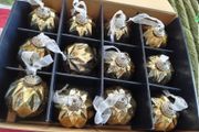 Box of x12 Gold Speckle Geometric Style Glass Christmas Baubles