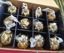Box of x12 Gold Speckle Geometric Style Glass Christmas Baubles