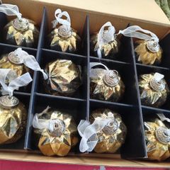 Box of x12 Gold Speckle Geometric Style Glass Christmas Baubles