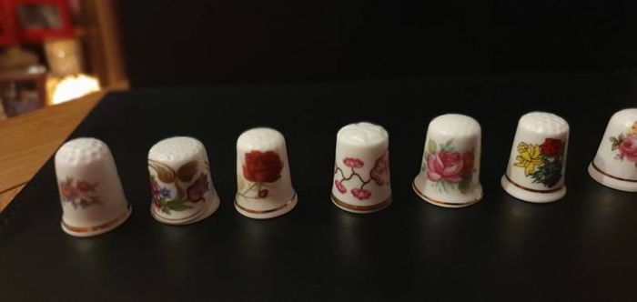 Collection of Flower Themed Gold Coloured Edged Thimbles