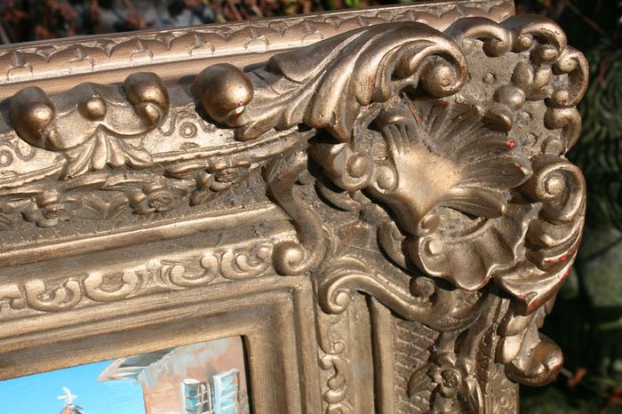Antique Small oil on canvas painting and gold Louis Style French Deluxe Antique Frame (13,5" x 15,5")