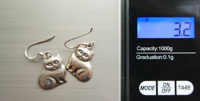Vintage Sterling Silver Cat Earrings - 925 Hallmarked