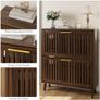 Shoe Storage Cabinet with 2 Flip Slatted Drawers, Narrow Wood Shoe Cabinet with Gold Handle, Hidden Entryway Shoe Organizer for Hallway, Foyer, Walnut Image 3