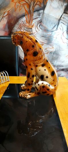 Vintage Ceramic 70's Leopard  Statue Ornament
