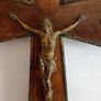 Large French Antique Wood and Brass Crucifix Image 6