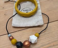 Pebbles and lace teething jewellery