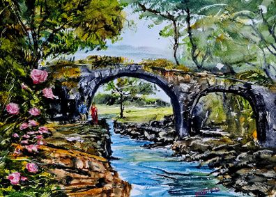 old Weir bridge  Killarney watercolour