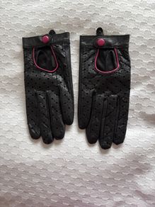Gloves - Black/Pink Trim - Leather - Size 7.5