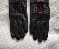 Gloves - Black/Pink Trim - Leather - Size 7.5