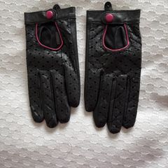 Gloves - Black/Pink Trim - Leather - Size 7.5