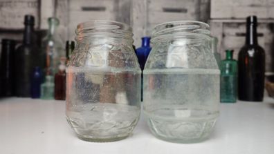 248 - Set of 2 Vintage Clear Glass L Rose Collectible Decorative Jars