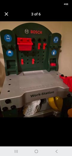 JCB construction crane and Bosch toy workbench