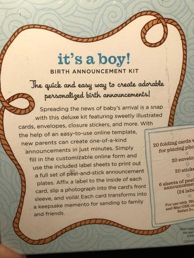 Birth Announcement card pack, 20 cards
