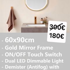 LED Bathroom Mirror Oval Gold Frame Antifog Fog Free Dual LED