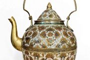 vintage Indian enamelled brass Tea Pot
