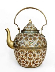 vintage Indian enamelled brass Tea Pot