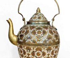 vintage Indian enamelled brass Tea Pot