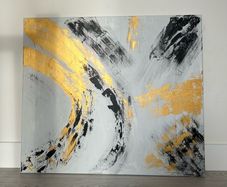 Large white and black abstract painting